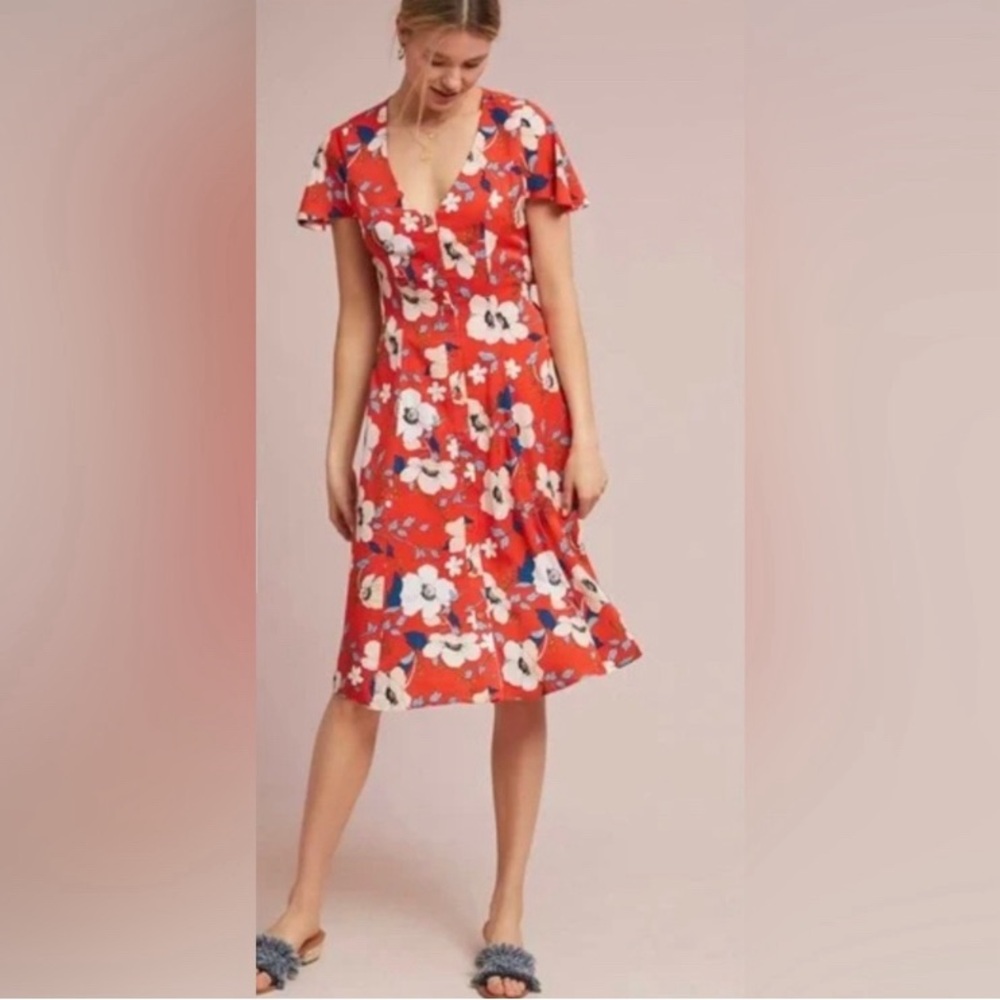 London Rose Red Floral Midi Dress